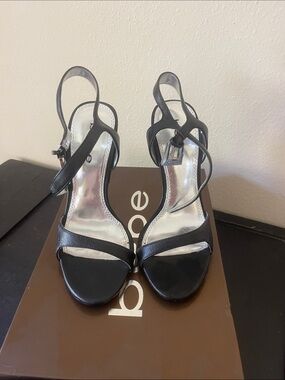 bebe Black Strappy Stiletto Heels